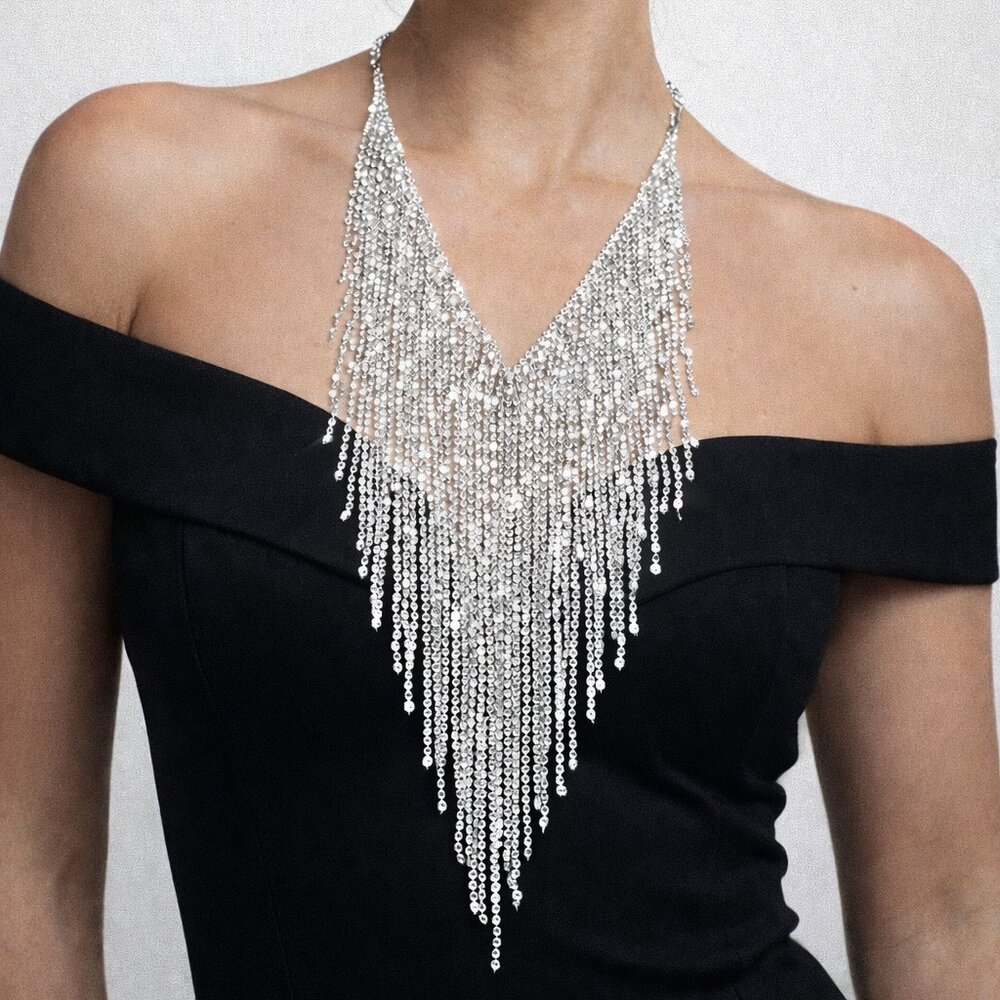 Glamorous Necklace. Statement. Sparkly!✨ Silver tone. Natasha. New. - Picture 7 of 16